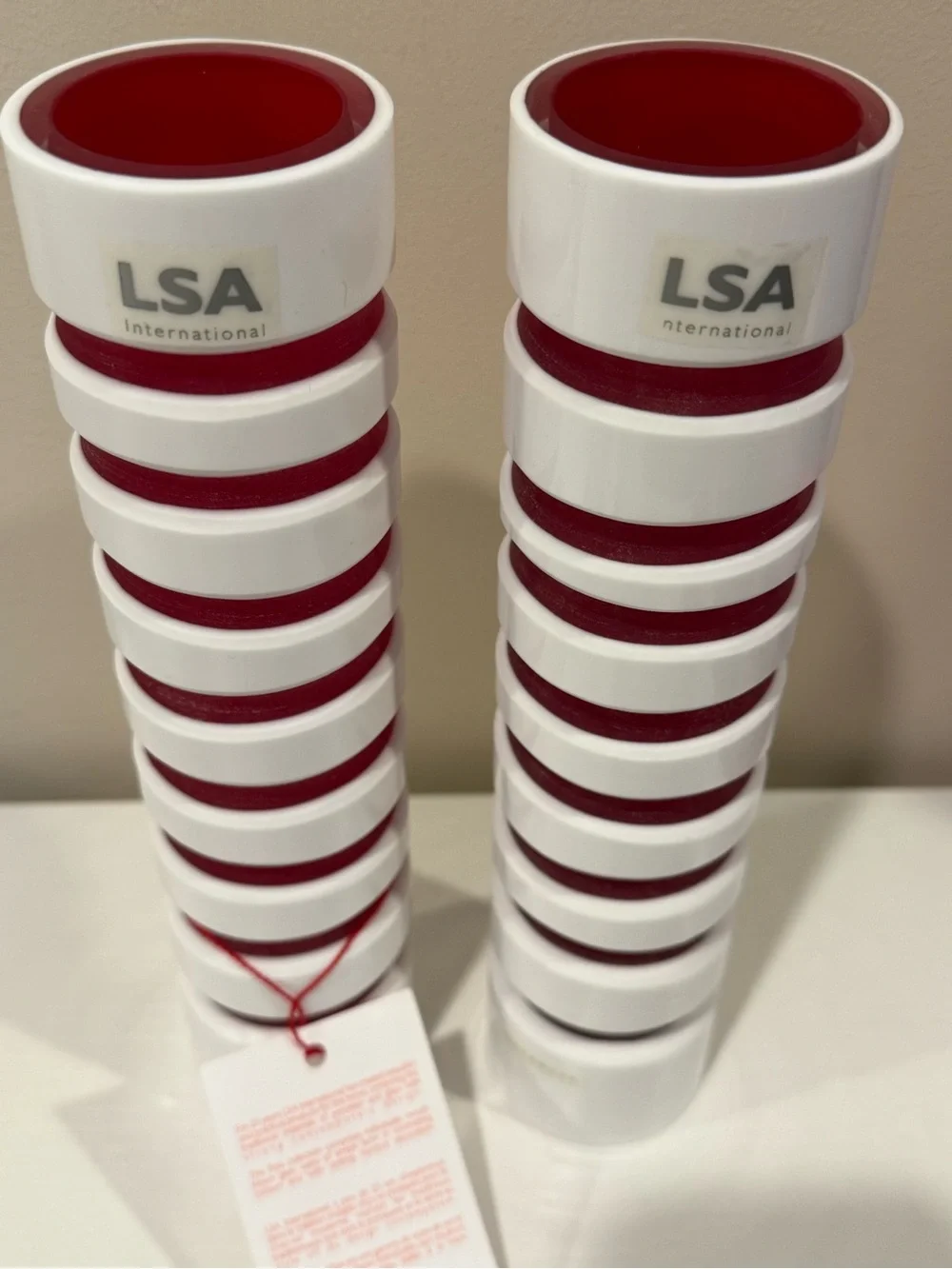 NWT Vintage LSA international White Vase with Red Ring Accents